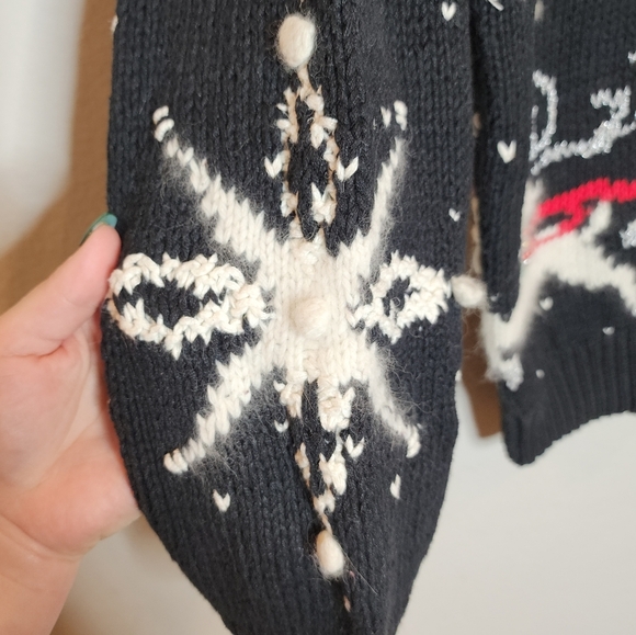 NWT Vintage Lauren Hansen Hand Knitted Snowflake Reindeer Sweater L Ramie Cotton - Picture 10 of 17